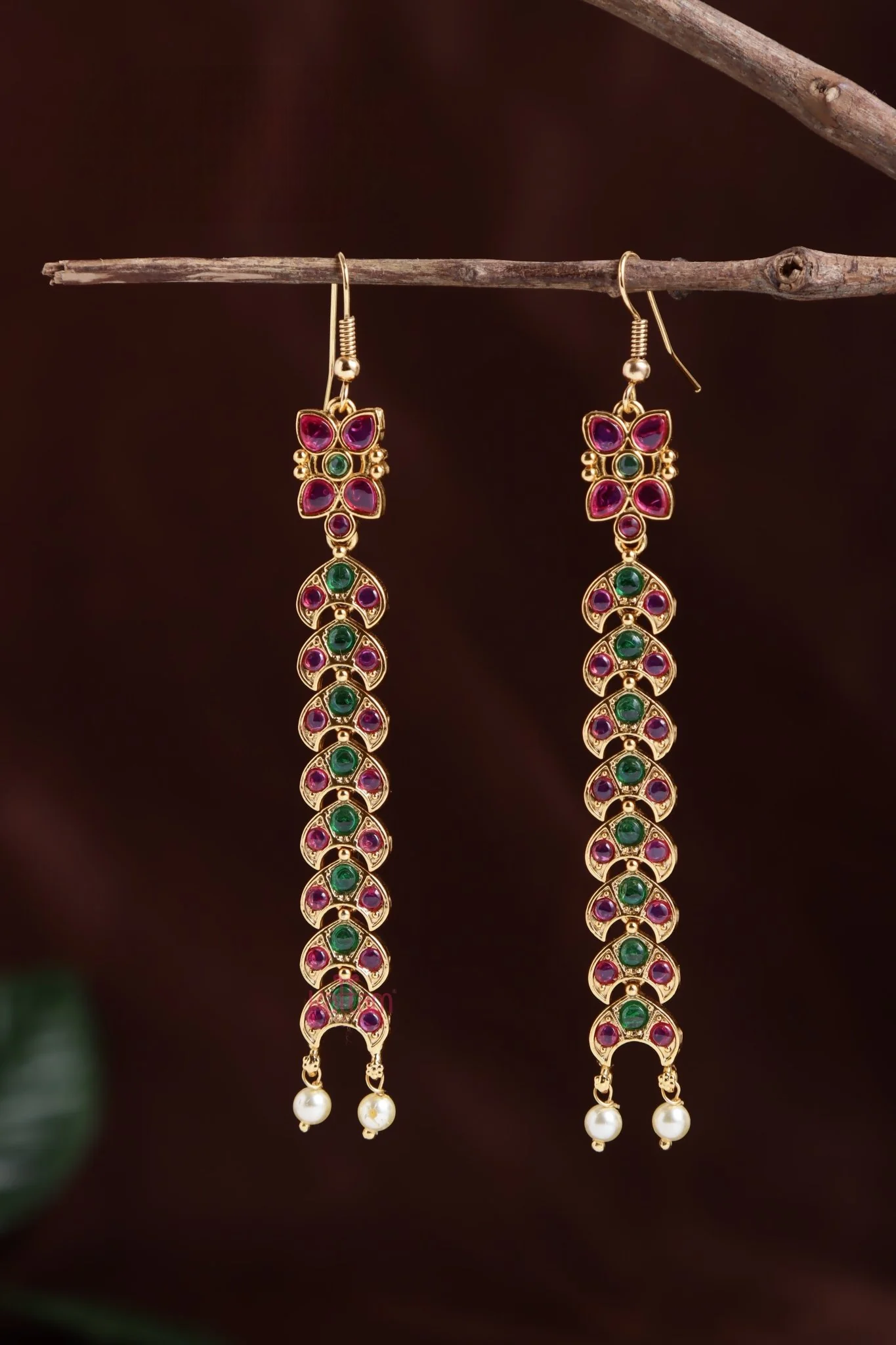 Motif Drop Stone Hook Earrings